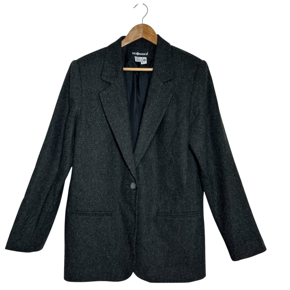 Sag Harbor Women's Charcoal Gray Wool Blend 1 Button Versatile Blazer Jacket 12